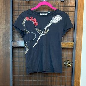 L.A.M.B. Black Tee with Microphone and Red Accents